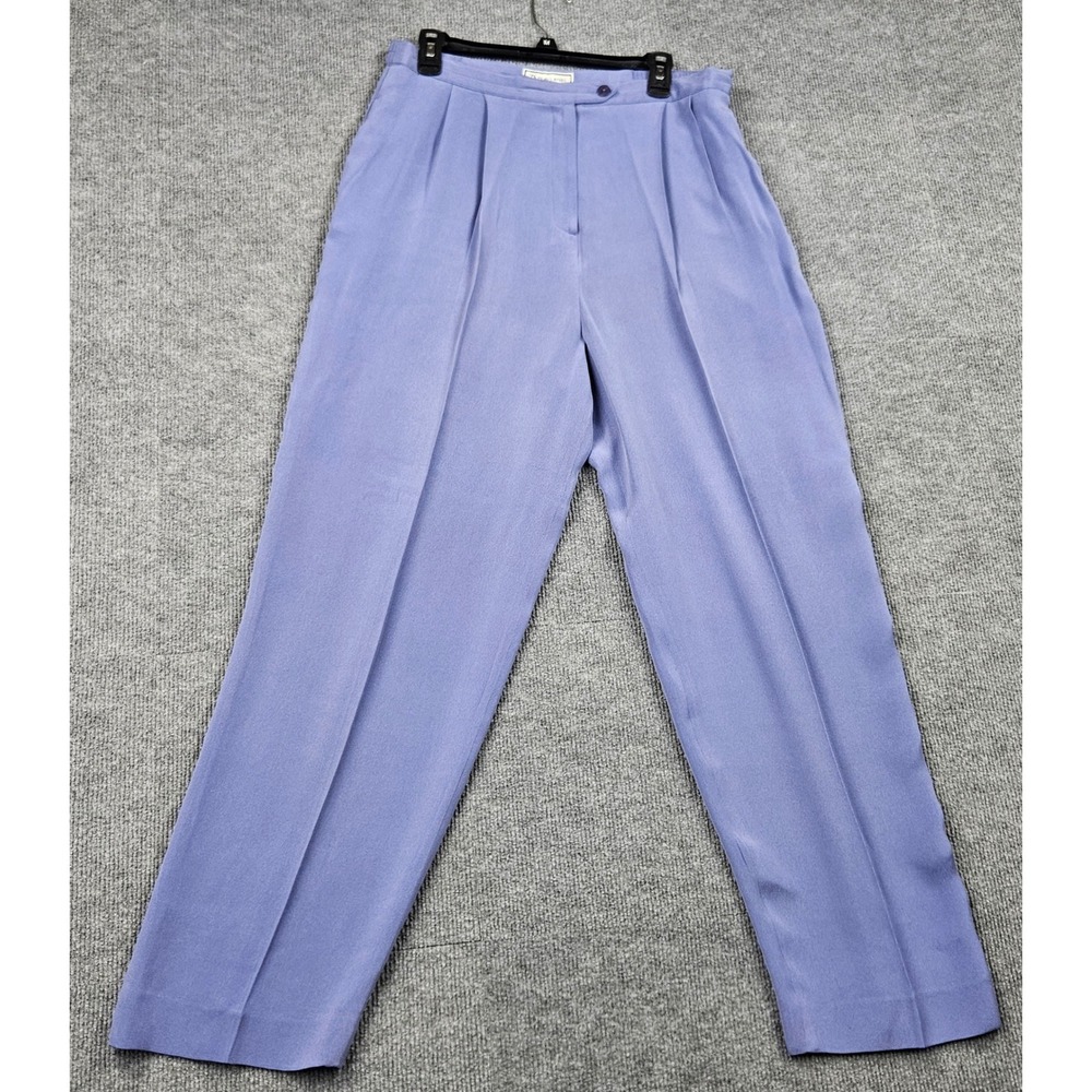 Travis Ayers 100% Silk Pants Womens 16 Periwinkle Blue Pleated High Waist Vtg